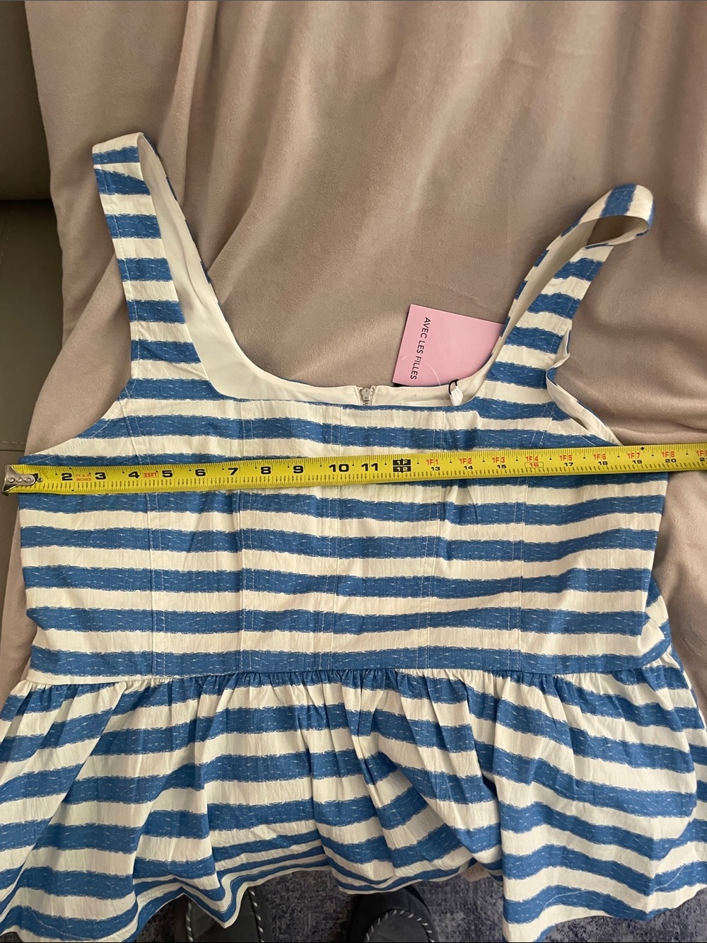 Avec Les Filles Blue and White Striped Peplum Top - Picture 7 of 9